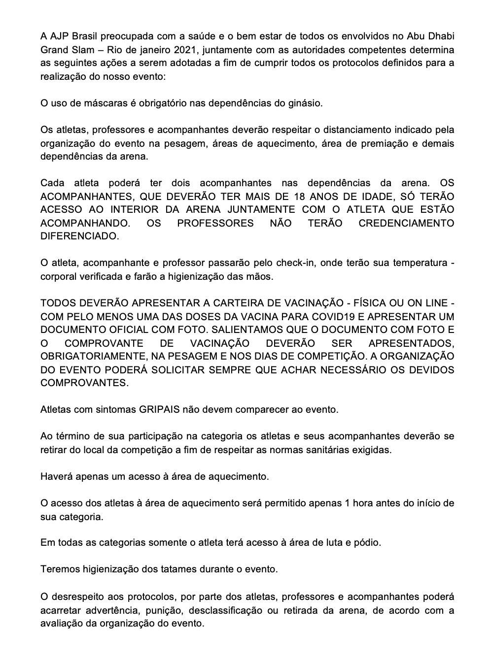 PROTOCOLO DE SEGURANÇA ABU DHABI GRAND SLAM - RIO DE JANEIRO 2021 - Abu  Dhabi Jiu Jitsu Pro